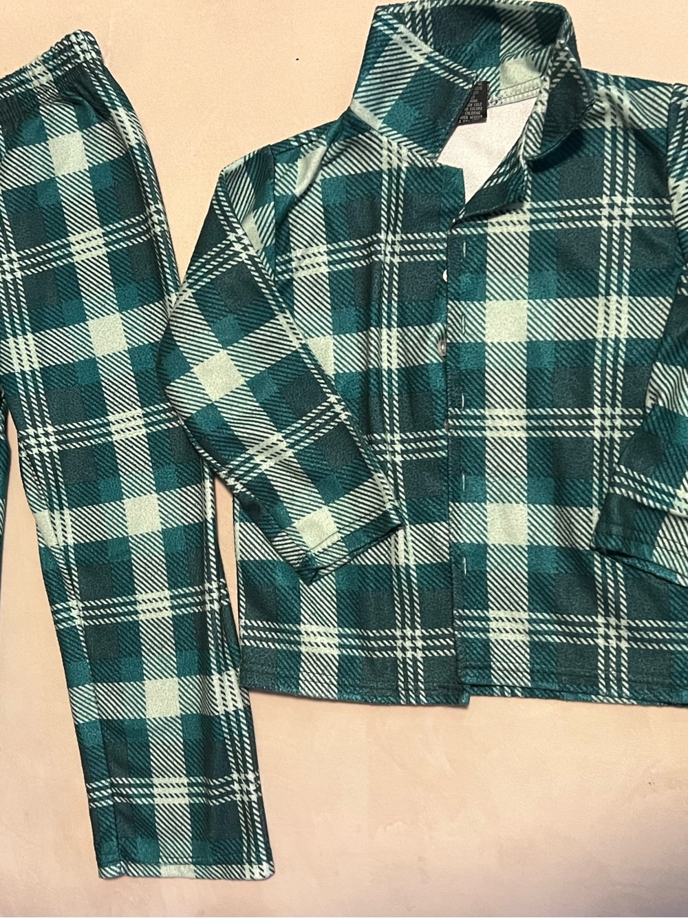 Kids Plaid Flannel Pajama Set - Green/White